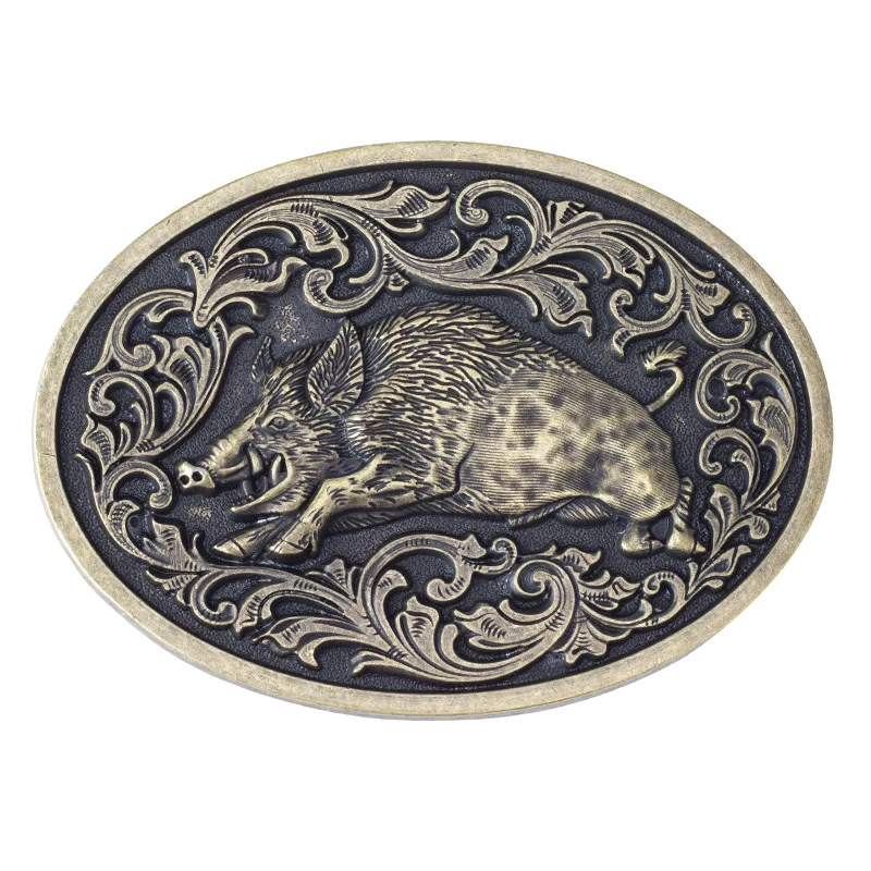 

YonbaoDY Wild boar belt Buckle 3.8cm width waistband DIY Jungle hunting scene