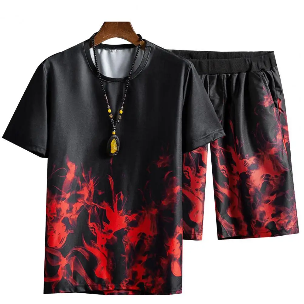 Plus Size Summer Men's Sports Suit Printed Loose Casual Male Two-piece Homewear Suit Fitness Streetwear Men Set pijama hombre