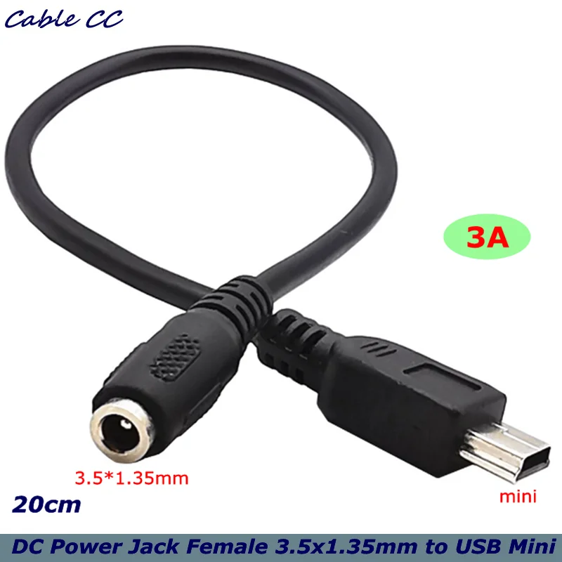 0.2M High-Quality DC Power Jack Female 3.5x1.35mm to USB Mini 5Pin Male 3A 22AWG Copper Tablet PC Mobile Phone Cable
