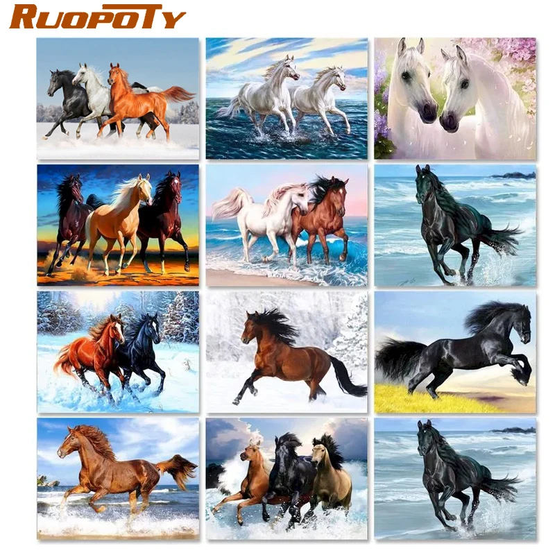 RUOPOTY Horse Paint By Numbers Hand Painted Home Decor Kits Drawing Canvas DIY Oil Coloring Painting Animal Pictures By Numbers