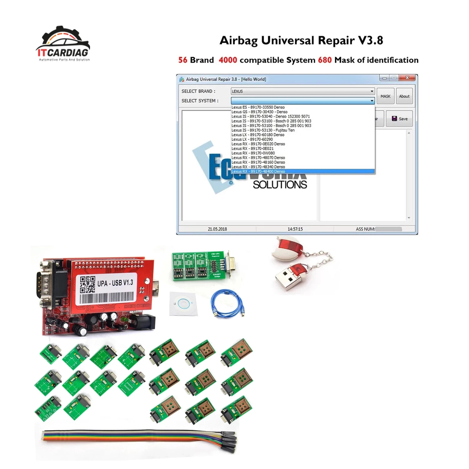 UPA USB Programmer V1.3 With Full Adapter and Universal Repair V3.8 Airbag Reset Tool Airbag Crash Data Reset Tool