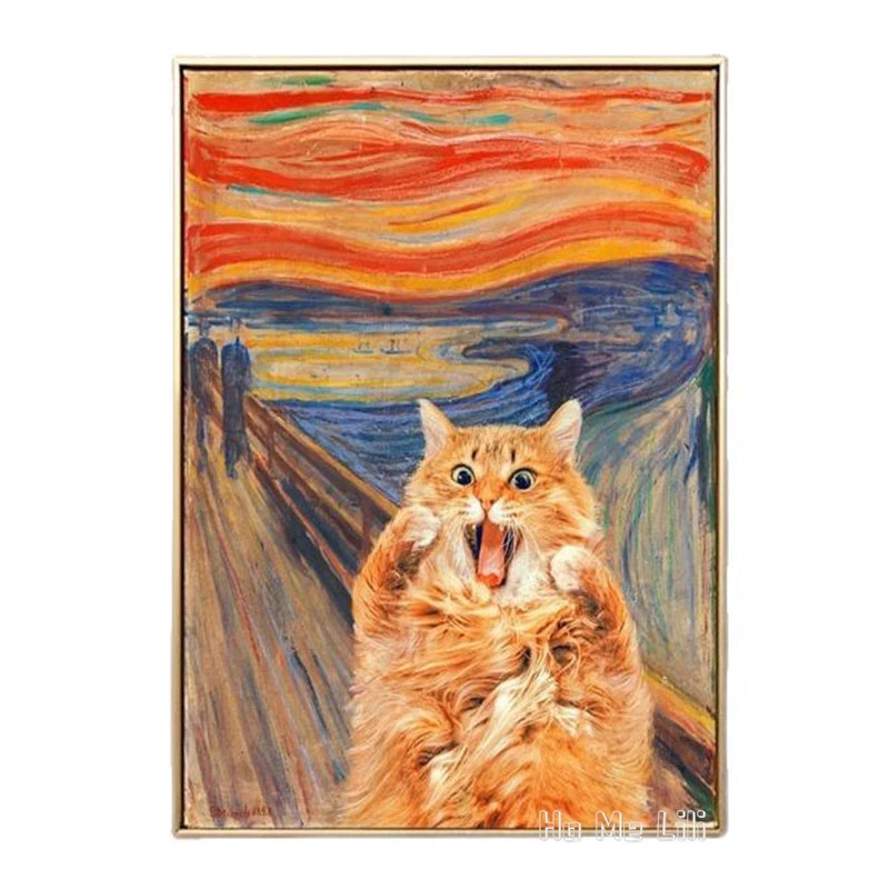 The Scream Original Oil Painting Cat Portrait Print Vintage Wall Art For Living Room Bedroom Home Decor Unique Gifts