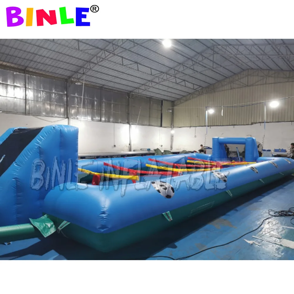 Popular blue and green outdoor game inflatable human foosball court soap football filed for amusement park