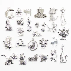 30pcs Charms I Love Heart Cat Person Friends Antique Silver Color Mixed Pendants DIY Findings Tibetan Makings Jewelry Craft