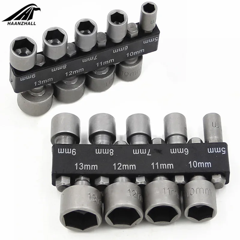 9Pcs 1/4 "Hex Shank Power Nut Driver สว่านประแจซ็อกเก็ตบิตสกรู 5-13 มม.Nut Driver ชุดอะแดปเตอร์ซ็อกเก็ต