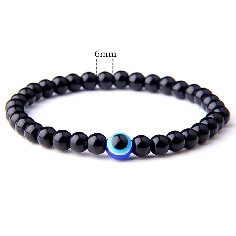 Turkish Evil Eyes Bracelet Black Natural Stone Beads Obsidian Men Braslet for Women Men Yoga Hand Jewelry Accessories