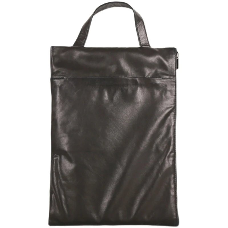 Imagem -04 - Embreagem de Zíper de Couro Genuíno para Homens e Mulheres Bolsa de Armazenamento de Luxo Arquivo a4 Bolsa Casual Bolsas Organizadoras Trabalho Escritório