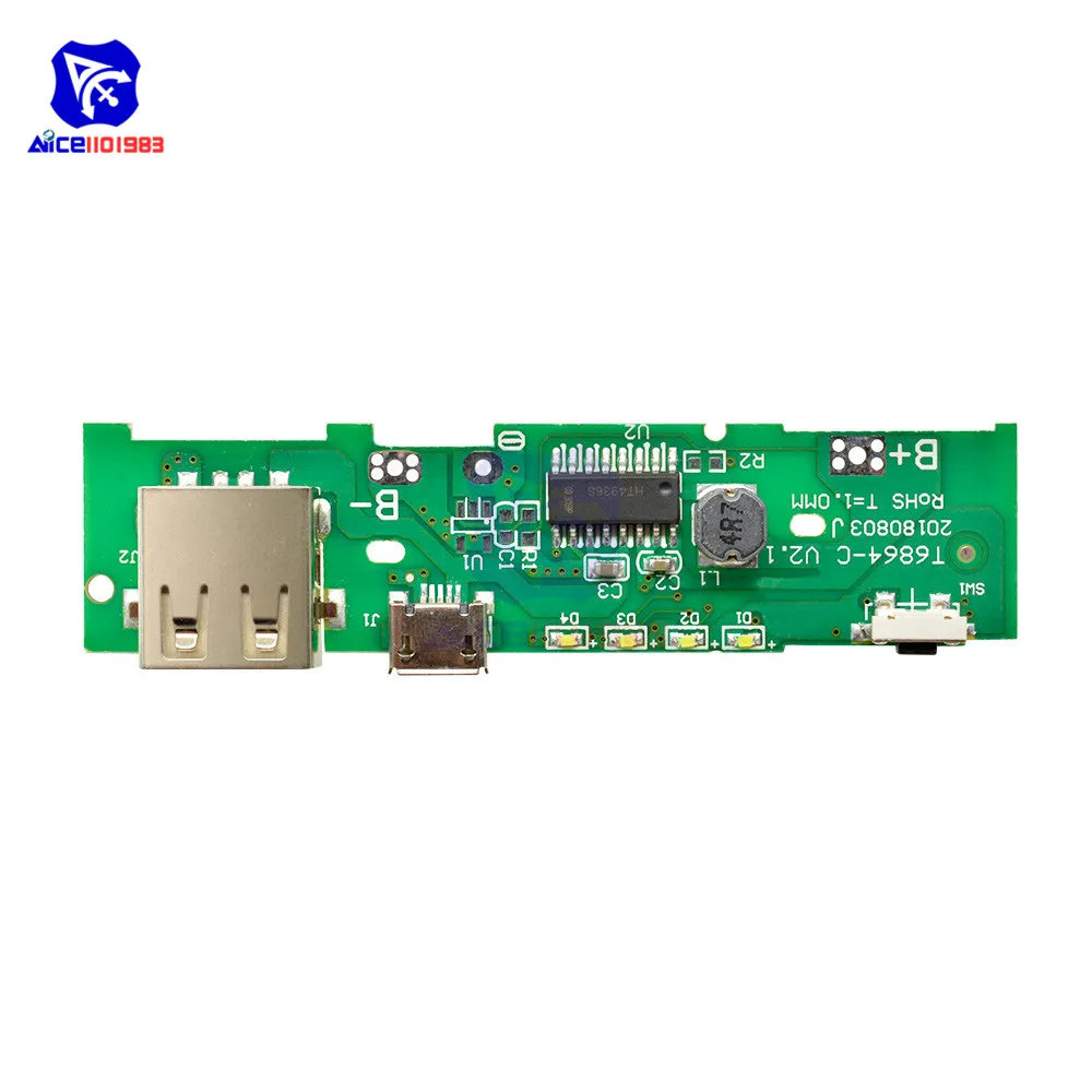 diymore 18650 Battery Charger PCB Board 5V 2A Mobile Phone USB Micro USB Power Bank LED Indicator Board Module for Xiaomi Huawei
