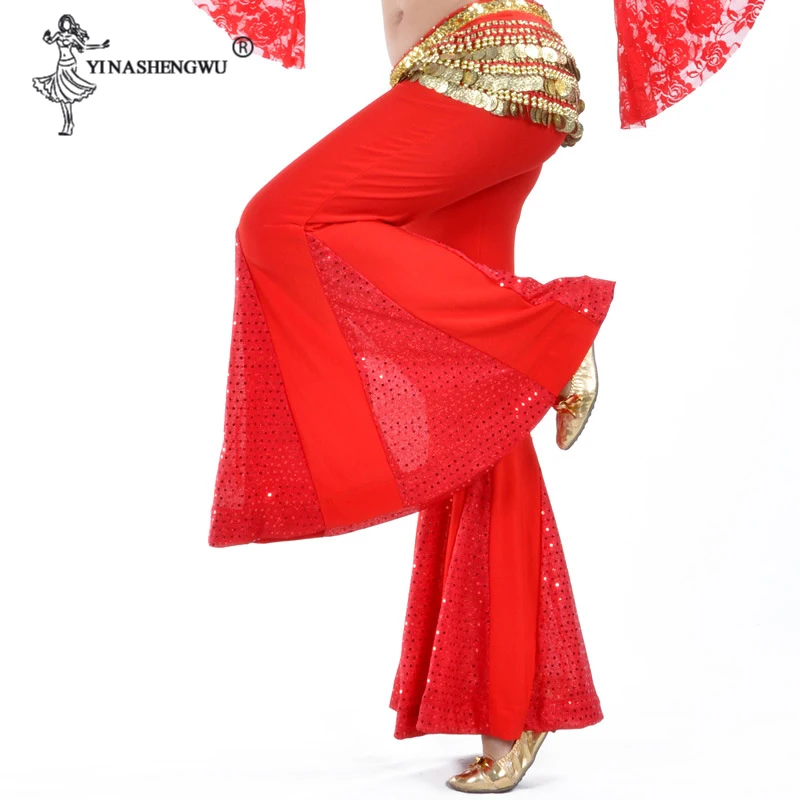 Belly Dance Performance กางเกงเครื่องแต่งกาย Bellydance กางเกงผู้หญิงคริสตัลสุภาพสตรีสูงเอว Flare กางเกง Belly Dance เสื้อผ้า