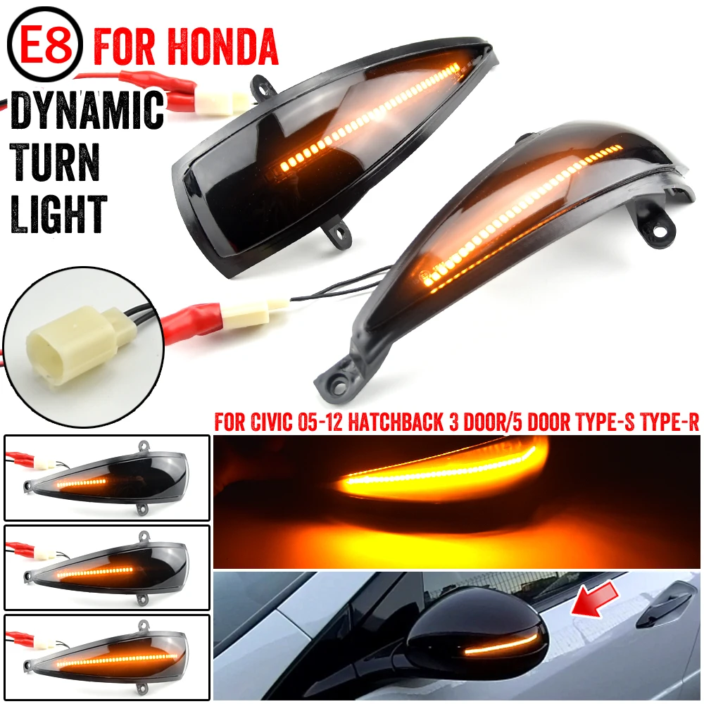 

2Pcs Dynamic Blinker Led Side Wing Mirrors Turn Signal Light Indicator for Honda Civic 8th MK8 Type-S Type-R FN 1 2 3 FK 1 2 3