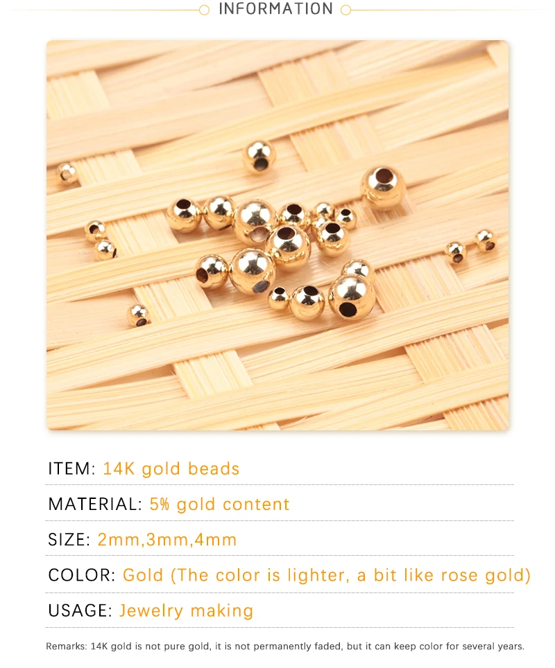 100 stücke 14 Karat Gold gefüllt Spacer Perlen 2mm 3mm 4mm runde lose Perle für Armbänder Halskette DIY Schmuck Herstellung Zubehör Großhandel – Detail 8