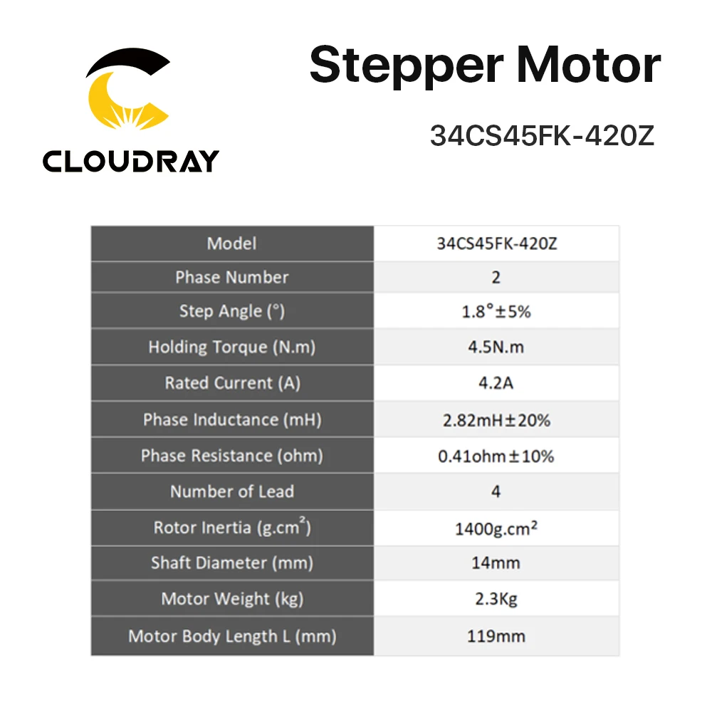 Nema 34 Stepper Motor 119mm 4.5Nm 4.2A with Brake Keyway Shaft 2 Phase Motor for CNC Laser Grind Foam Cut engraving machine