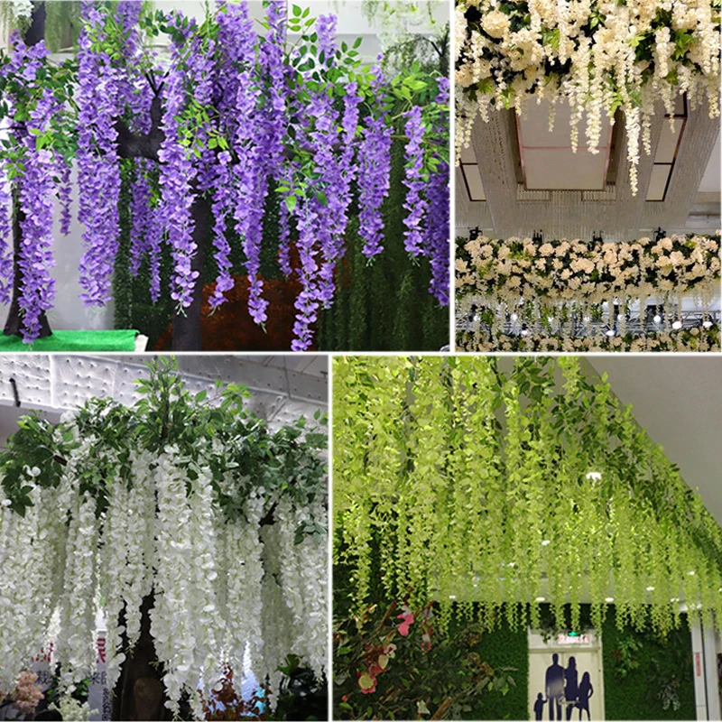 Artificial wisteria hanging flowers fake violets ceiling flowers rattan wedding home garden hotel corridor living room office de