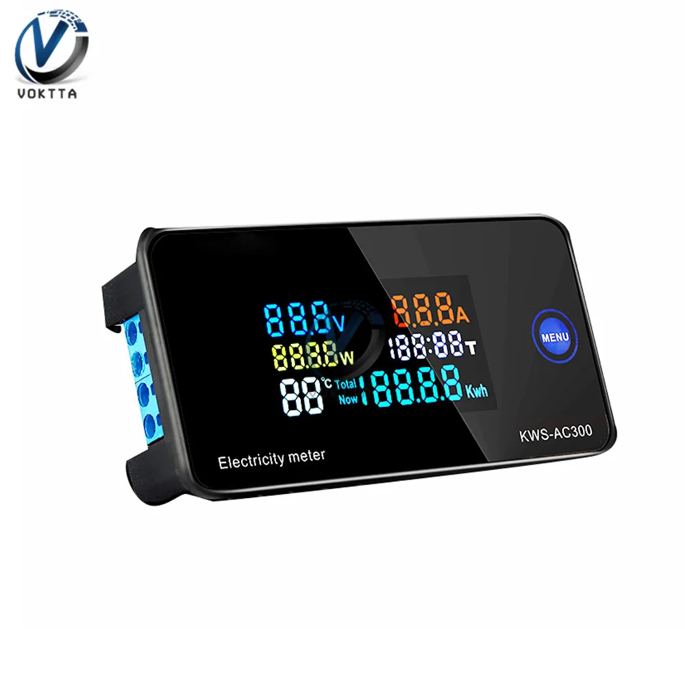 AC 50-300V 10A 100A LCD Digital Panel Wattmeter Energy Power Meter Voltage Voltmeter Current Ammeter Frequency Indicator 450V