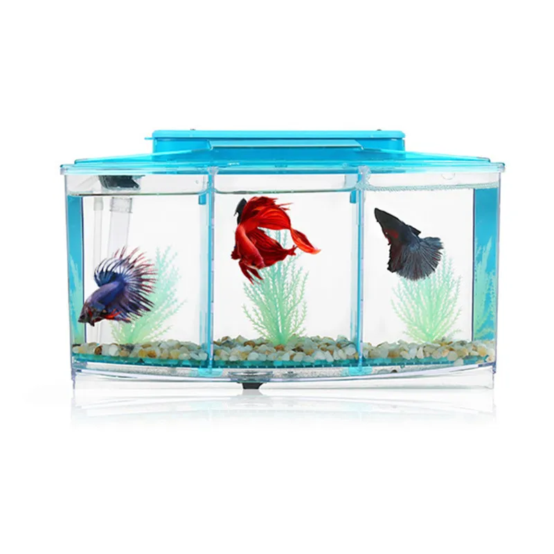 Acrylic Three Splits Aquarium Betta Fish Bowl Led Light Aquarium Hatchery Breeding Box Guppy Fish Tank Turtle Reptile House