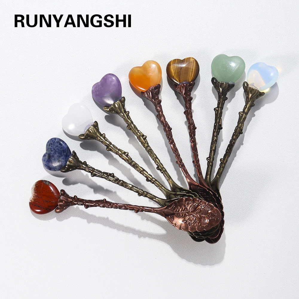 Runyangshi 1 шт. резная чайная ложка для кофе, натуральная Хрустальная в форме сердца, энергетическая ложка, здоровая фотография