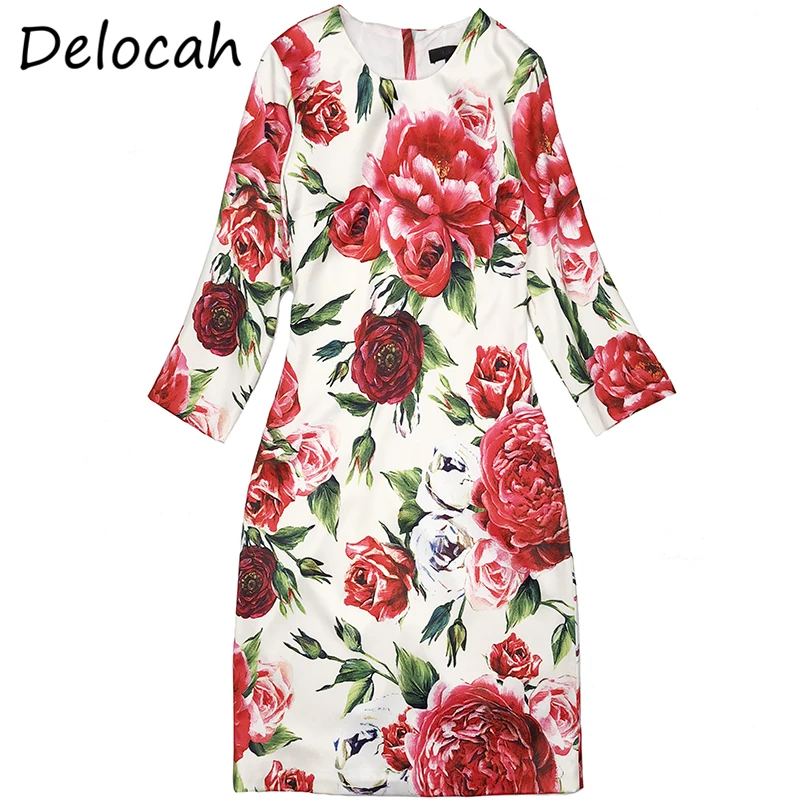 Delocah Women Summer Fashion Designer Party Mini Dress Floral Print 3/4 Sleeve Elegant Bodycon Ladies A-Line Dresses vestidos