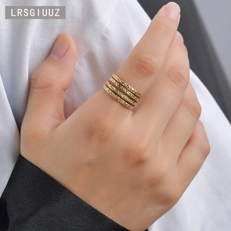 Cold Wind Design Multi-layer Line Embossed Stainless Steel Open Ring French Minority Temperament C-ring Female