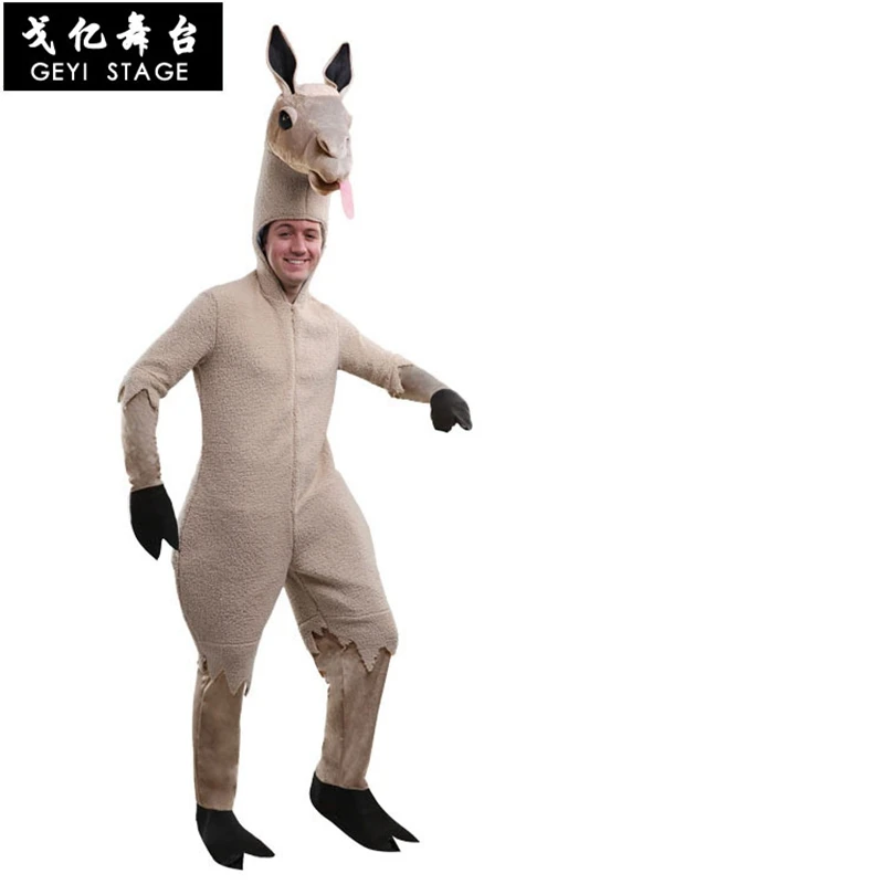 Brown Alpaca Llama Alpacos Yamma Camel Mascot Costume Adult Cartoon Character Cosplay Fancy Dress Halloween Party Jumpsuits