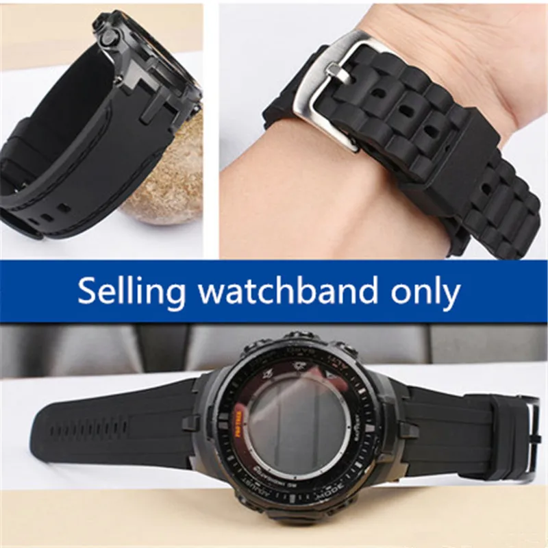 Rubber Wristband black Watch band for Casio PRG-300 330 PRW-6000/6100/3000/3100 Watch Strap Resin Soft Belt Waterproof bracelet