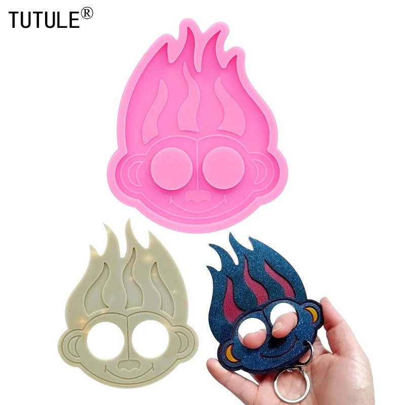 1-2 pcs Shiny Monkey self-defense resin keychain tag jewelry mold Crafting Kawaii Spooky Goth Polymer clay Silicone Mold