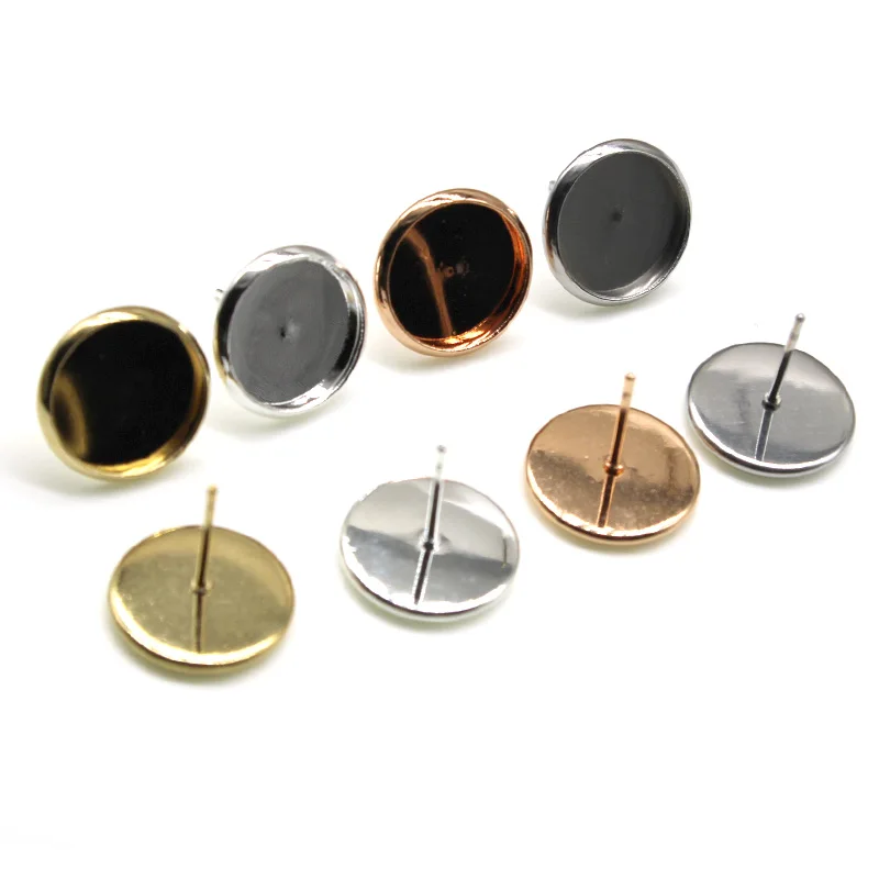 20pcs Stainless Steel Earring Stud Findings Blank Base fit 6 8 10 12 16 18 20 25 mm Cabochon Settings Bezel Craft Jewelry Making