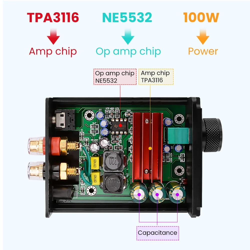 AIYIMA 100W TPA3116 Subwoofer Power Amplifier Audio Board Home Theater TPA3116D2 Mono Digital Sound Amplifiers NE5532 OP AMP