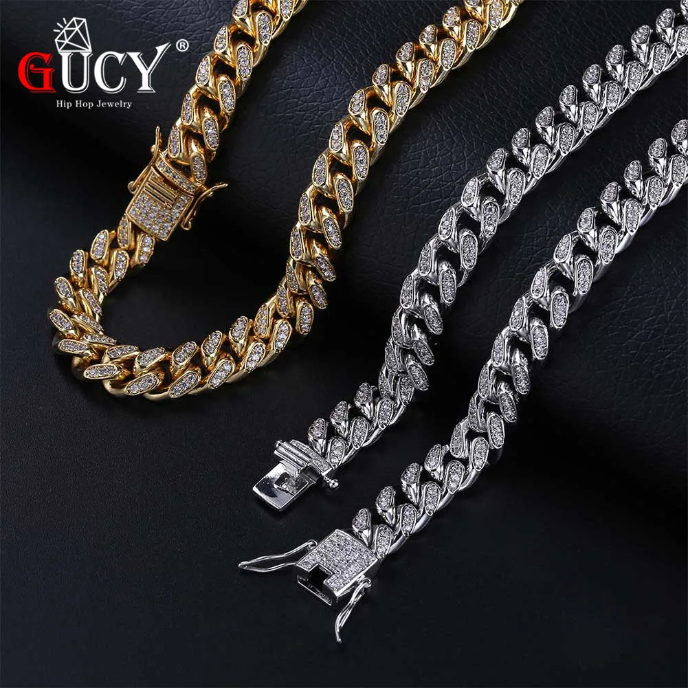 

GUCY Hip Hop Miami Cuban Chain Necklace Copper Micro Paved CZ Stones 10mm Width Necklaces For Men.Gift