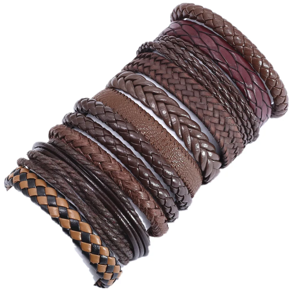 10 Pcs/set Handmade Weave Charm Wrap Leather Men Bracelets for Women Bangles Femme Homme Male Jewellery Pulseras Wholesale 2019