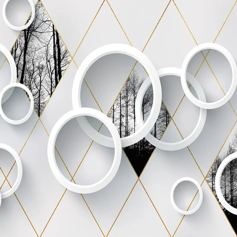 Custom Modern Circle Golden Line Geometric Woods Mural Wallpaper 3D Wall Cloth Bedroom Living Room Background Wall Decor Fresco