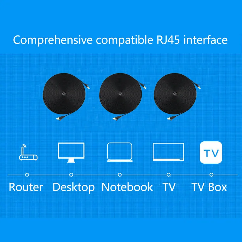 Material PVC Flat Ethernet Cable, Rede Internet Lan, Conector para PC Modem Router, 1 m, 2 m, 3 m, 5 m, 10 m, 15 m, 20 m, 30m