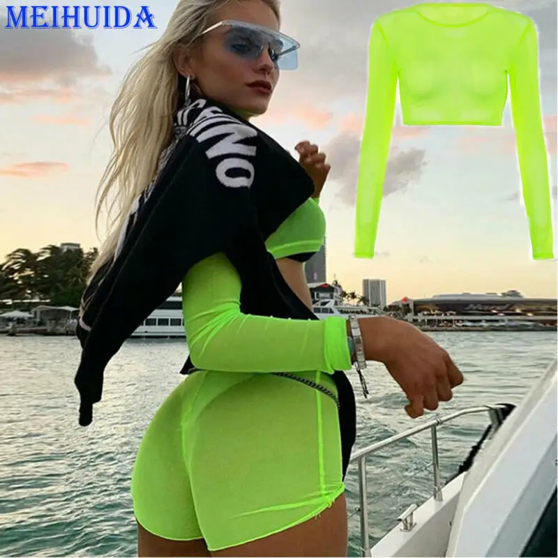 New Women Long Sleeve T-Shirt Sexy Tops Transparent Bodycon Plus Size