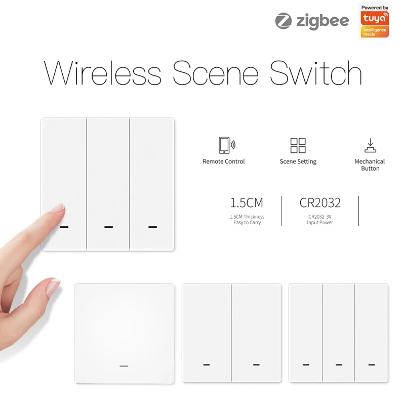 Tuya Zigbee-接続されたシーンスイッチ,プッシュボタン,バッテリー駆動,Tuyaデバイス用の自動化シナリオ,1〜3ギャング