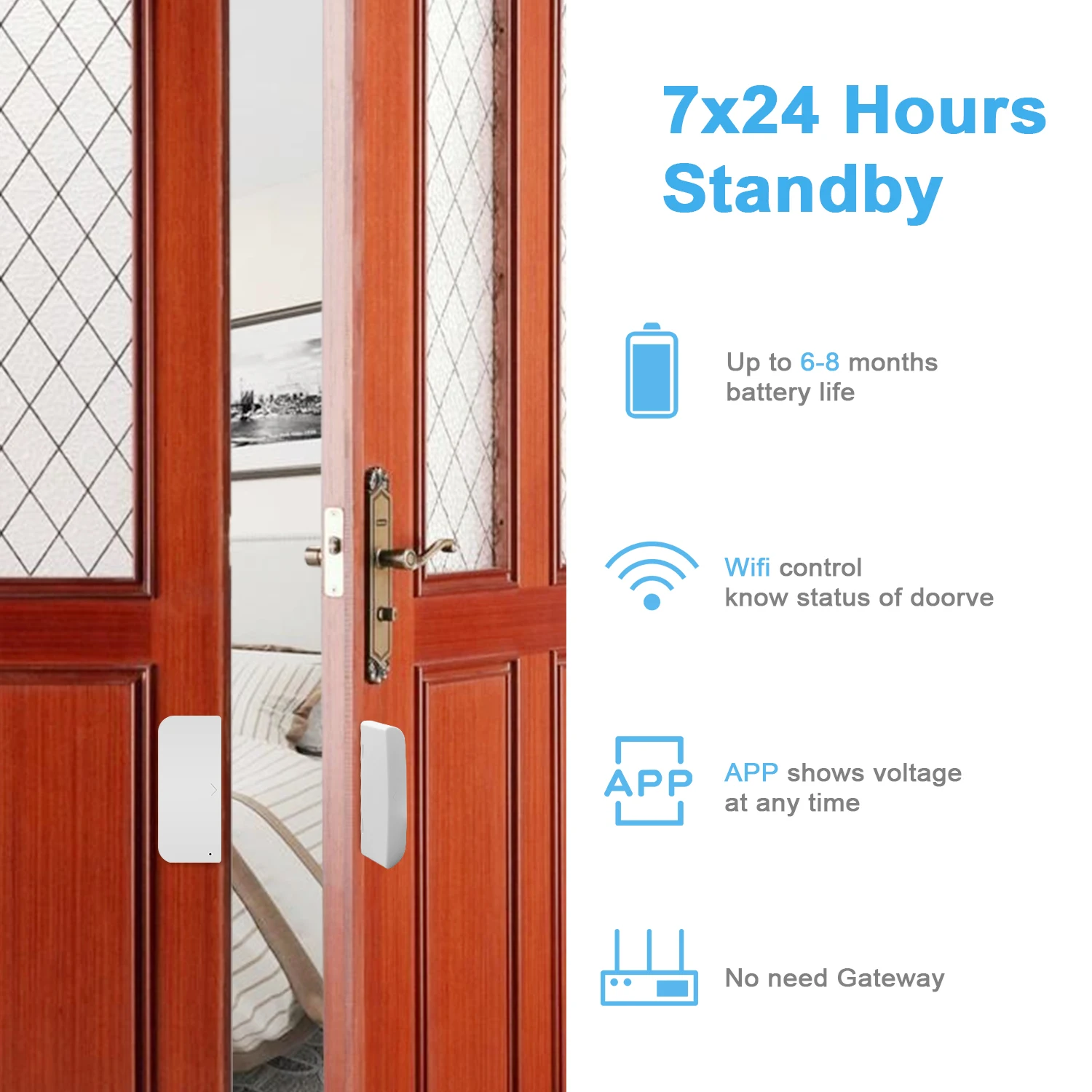Tuya-Sensor de puerta inteligente WiFi, detectores de puerta abiertos/cerrados, Notificación por aplicación WiFi, alarma compatible con Alexa y Google Home