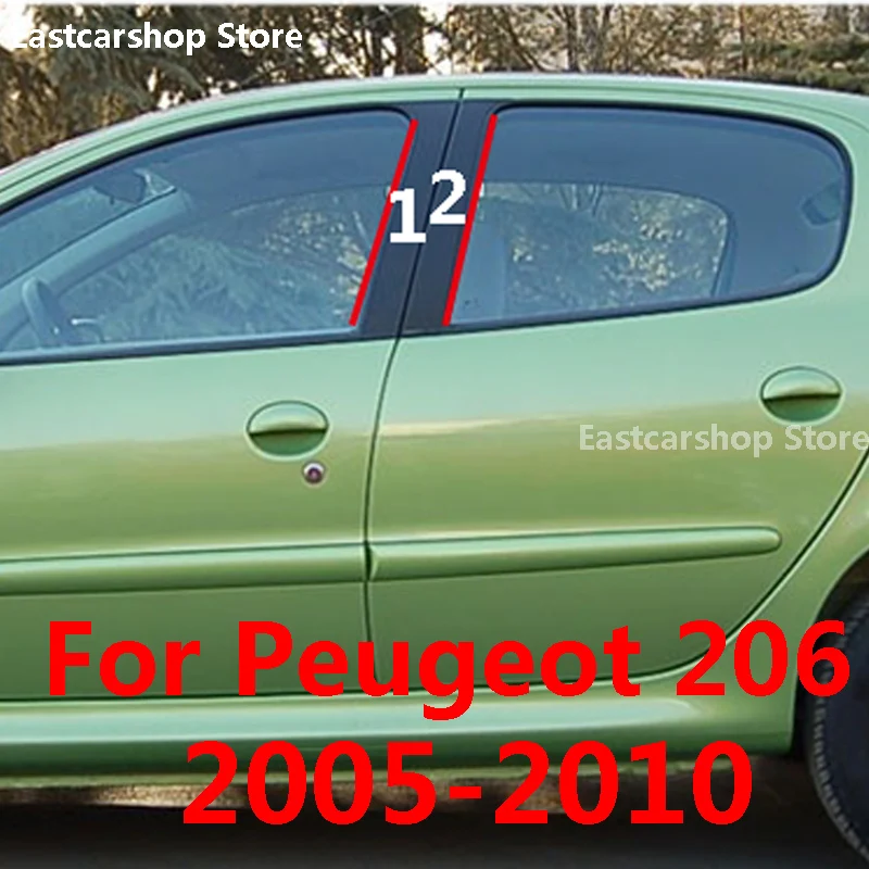 

For Peugeot 206 2010 2009 2008 Car Glossy Black Door Central Window Middle Column Trim Strip PC B C Pillar 2007 2006 2005