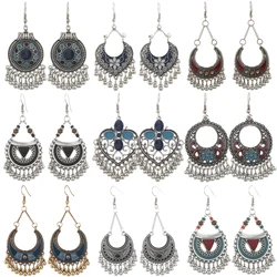 Vintage Ethnic Boho Earrings for Women Geometric Carved Flower Beaded Acrylic Chain Earings Indian Dangle Drop Jewelry Brincos