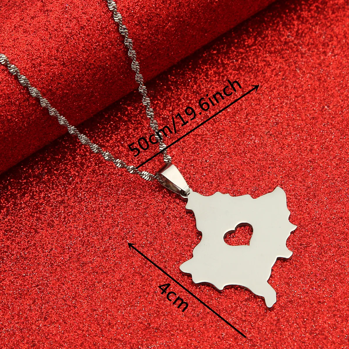 Stainless Steel Kosovo Map Pendant Necklace Silver Color Kosoves Heart Chain Jewelry