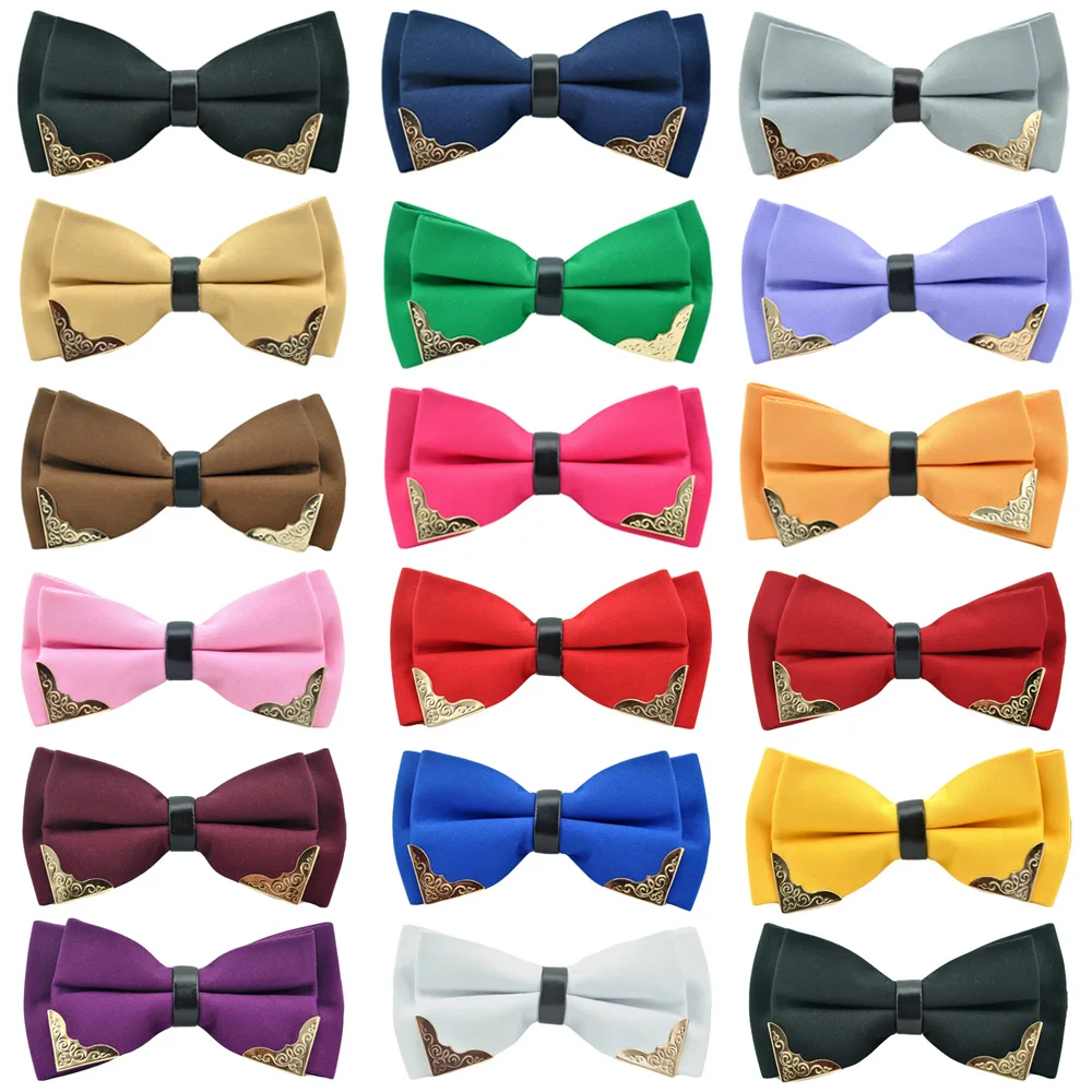 

3 Packs Men Metal Flower Faux Leather Bowtie Wedding Party Tuxedo Bow Neck Tie BWTHZ0378