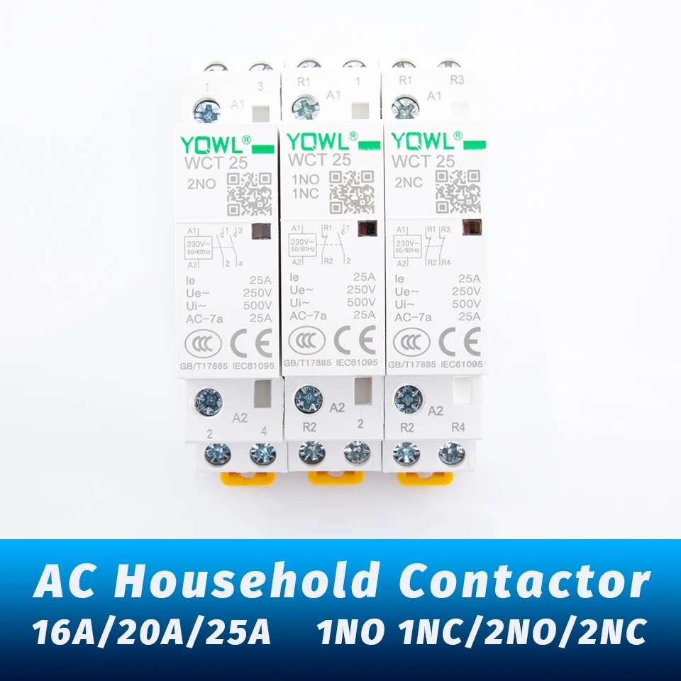 1 Chiếc YQWL 2P 25A 220V/230V 50/60HZ Din Đường Sắt Hộ Gia Đình Ac Mô Đun contactor Tụ 2NO
