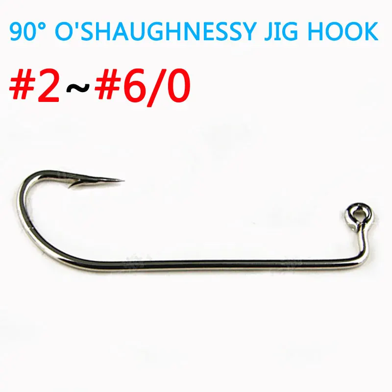 [100pcs] High Carbon Steel 90 Degree O'shaughnessy Jig Hook / Barbed Jig Fish Hook for Salltlwater Fishing Size #2~#6/0