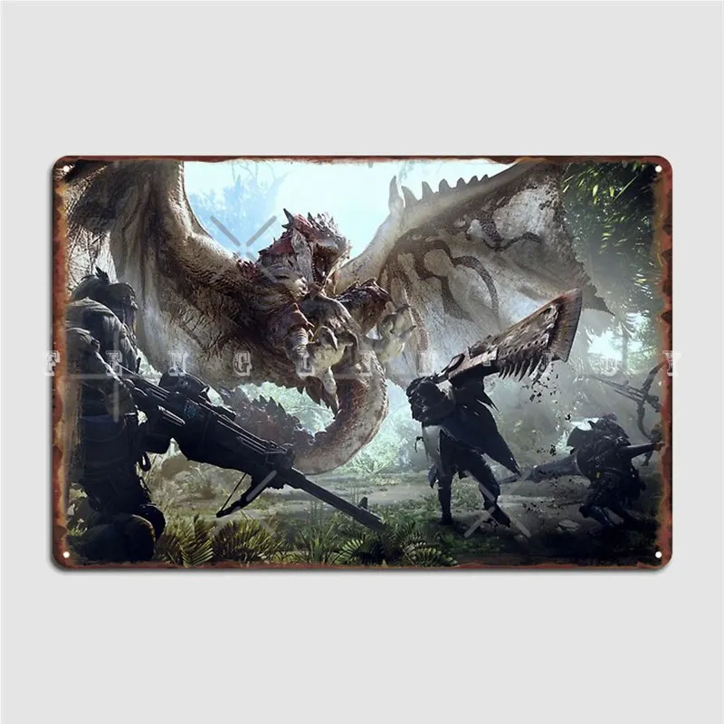 Monster Hunter World Rathalos Metal Plaque Poster Wall Mural Party Personalized Mural Painting Tin Sign Posters