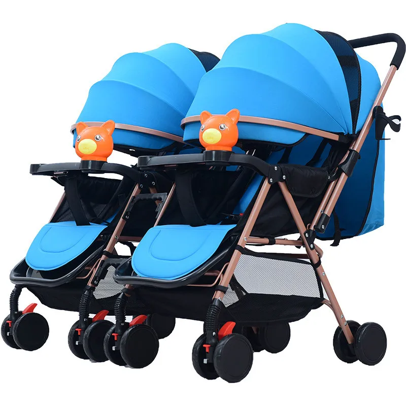 Twin Baby Stroller Detachable Two-way Double Light Can Sit Can Lying Folding Multi-tuber Trolley Double Stroller Pram