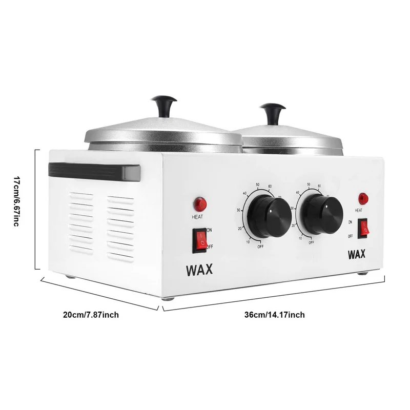Aquecedor elétrico de cera dupla, aquecedor de parafina, depilador facial duplo para remoção de pelos, spa, depilador de cera a cera
