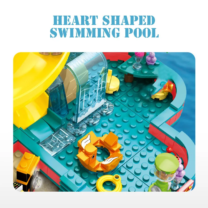 Friends Series 257Pcs Amusement Water Park Slide Model Building Blocks City Swimming Pool With Figures Bricks Toys Girl Kid Gift