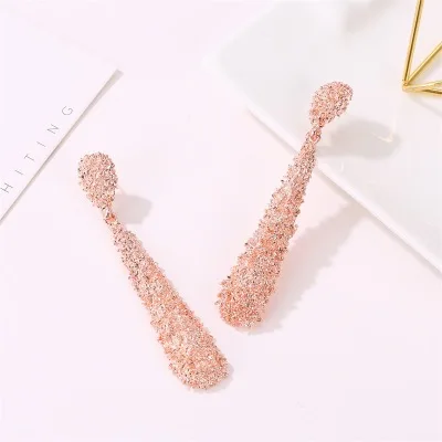 New fashion Exaggerated metal frosted long earrings drop-shaped relief long earrings