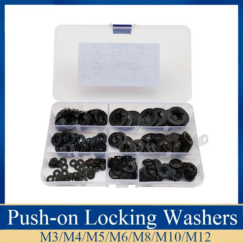 320pcs Push-on Locking Washers M3-M12 Internal Tooth Starlock Washers Lock Washers Assortment Kit