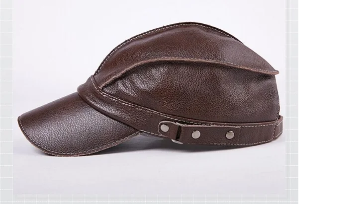 Mode Unisex Hohe Qualität Echt Leder Military Caps Sailor Hüte Frauen Männer Schwarz Braun Flache Top Kapitän Kappe Reise Kadett hut – Detail 18