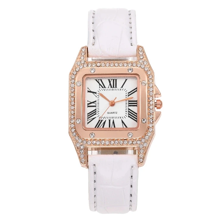 Fashionable casual ladies watch spot set auger ms Roman square watch women watch female skin with table trill