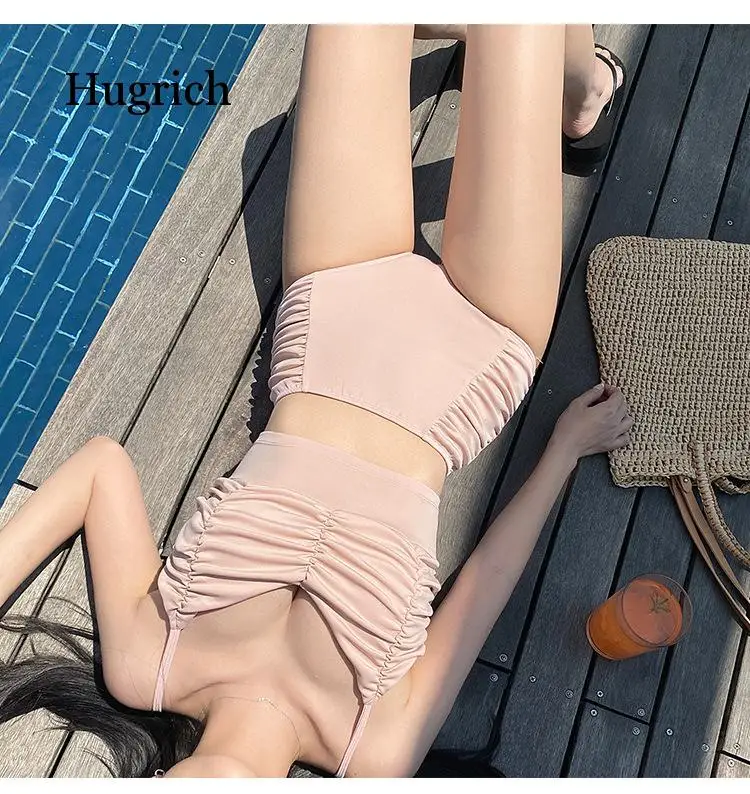 Women's Solid Sexy Split Two Piece Bikini High Waisted Summer Spa Resort