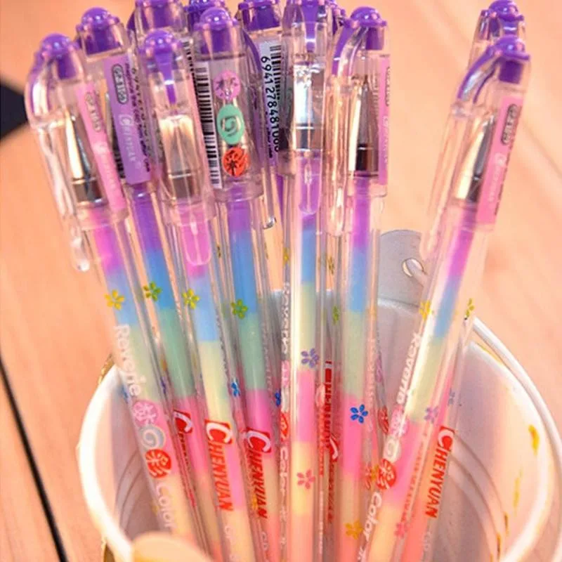 5pcs/set Colorful Rainbow Painting Pen 6 Colors In 1 Fluorescent Gel Pen Multi Color Painting Graffiti Pen